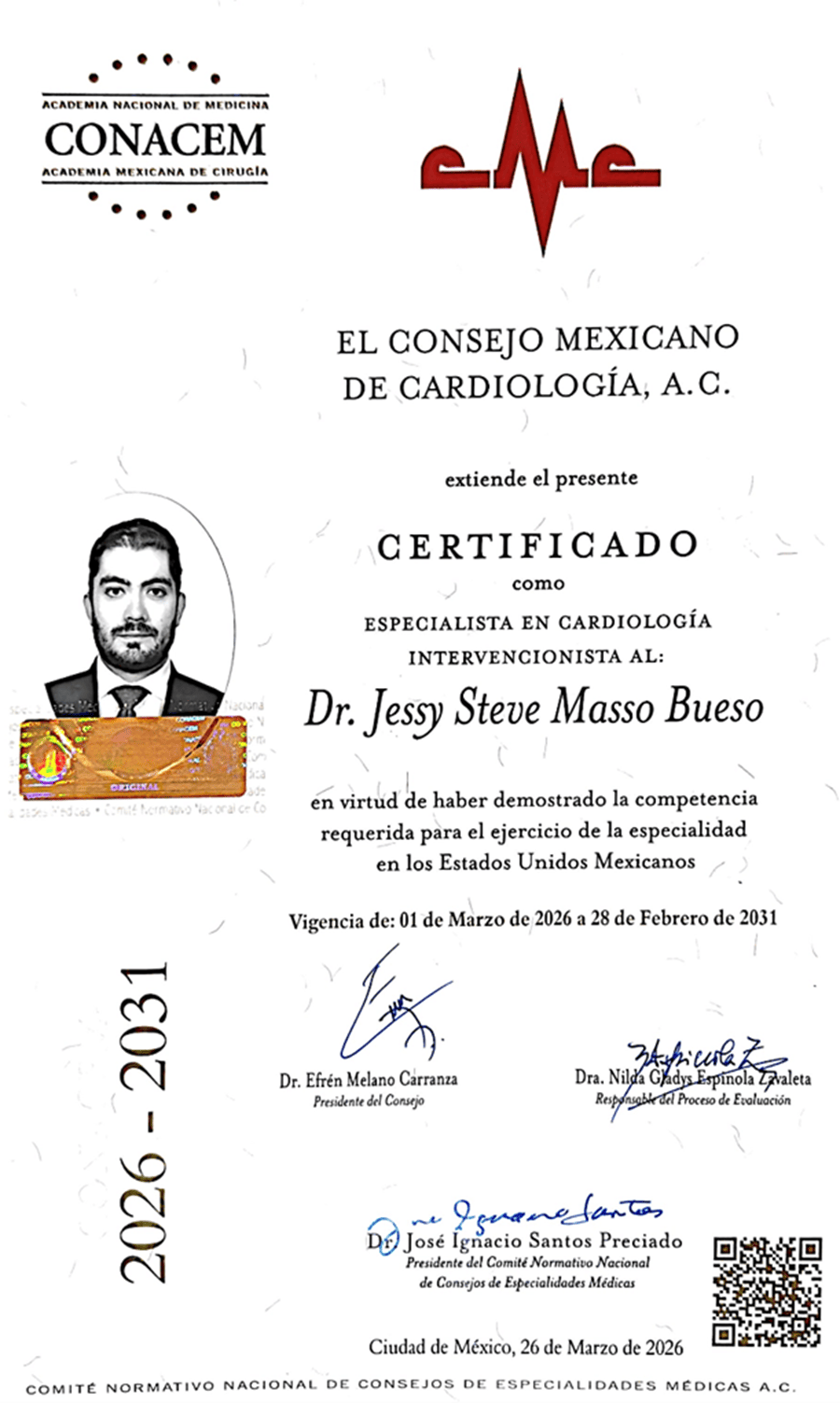 Certificado o constancia 6 del Dr. Steve Masso